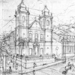 Croquis da Igreja do Rosário para a primeira página do preview.