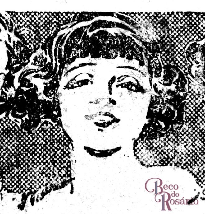 Detalhe do anúncio do "Extracto Gloria" mostrando a resolução elegante e simples dos traços do rosto e o uso do preto total nos cabelos, deixando luminosidade para reflexos. Jornal "A Federação", 01/01/1927. Hemerotca do Arquivo Histórico Municipal Moysés Vellinho.