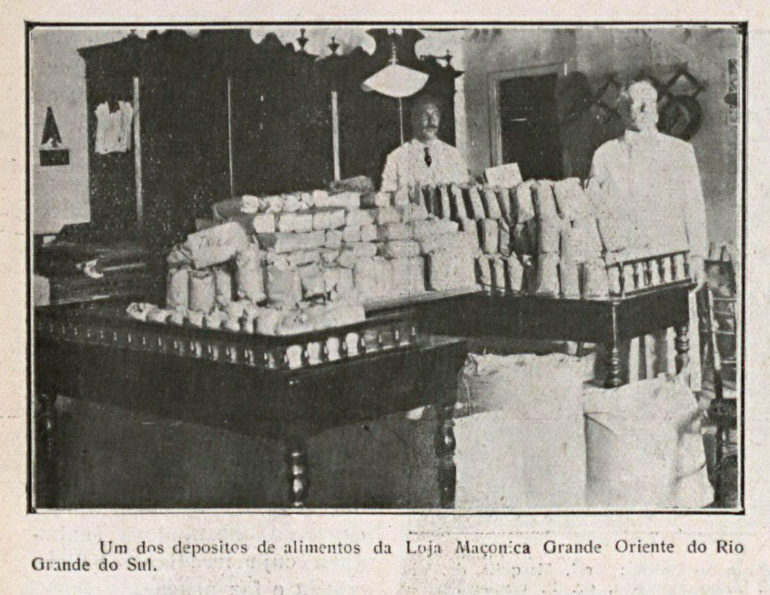 Doações de alimentos durante a gripe espanhola em Porto Alegre. Revista "A Mascara", BNDigital, 1918, Ed00041, p. 17.