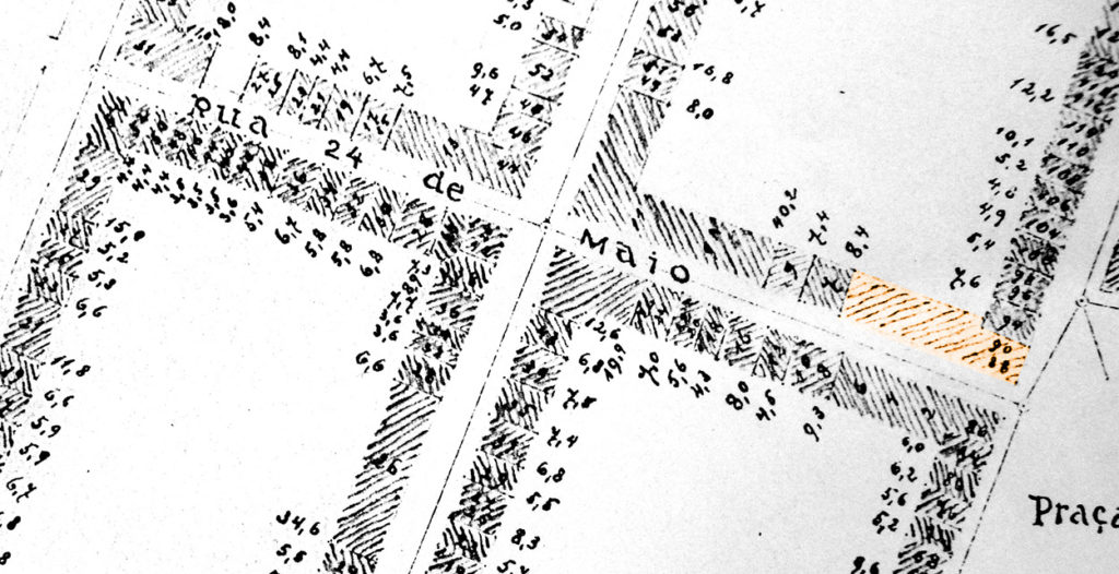 O prédio identificado na Planta Cadastral de Porto Alegre de 1893.