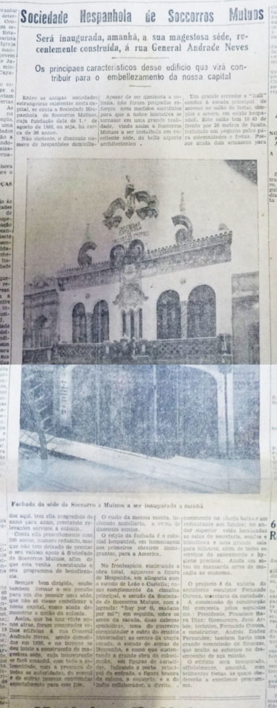 Sociedade Hespanhola de Soccorros Mutuos. Correio do Povo, 01/03/1929. AHMMV.