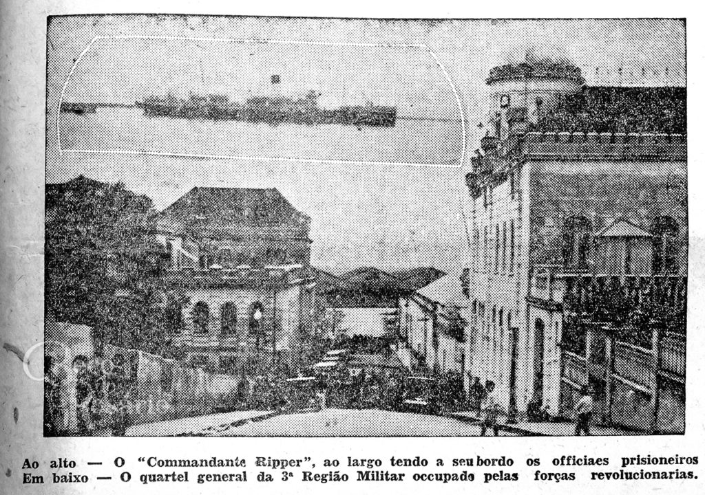 Vista da rua General Canabarro com o navio Comandante Ripper. Correio do Povo, 05/10/1930, p. 7. Hemeroteca do Arquivo Histórico Municipal Moysés Vellinho.