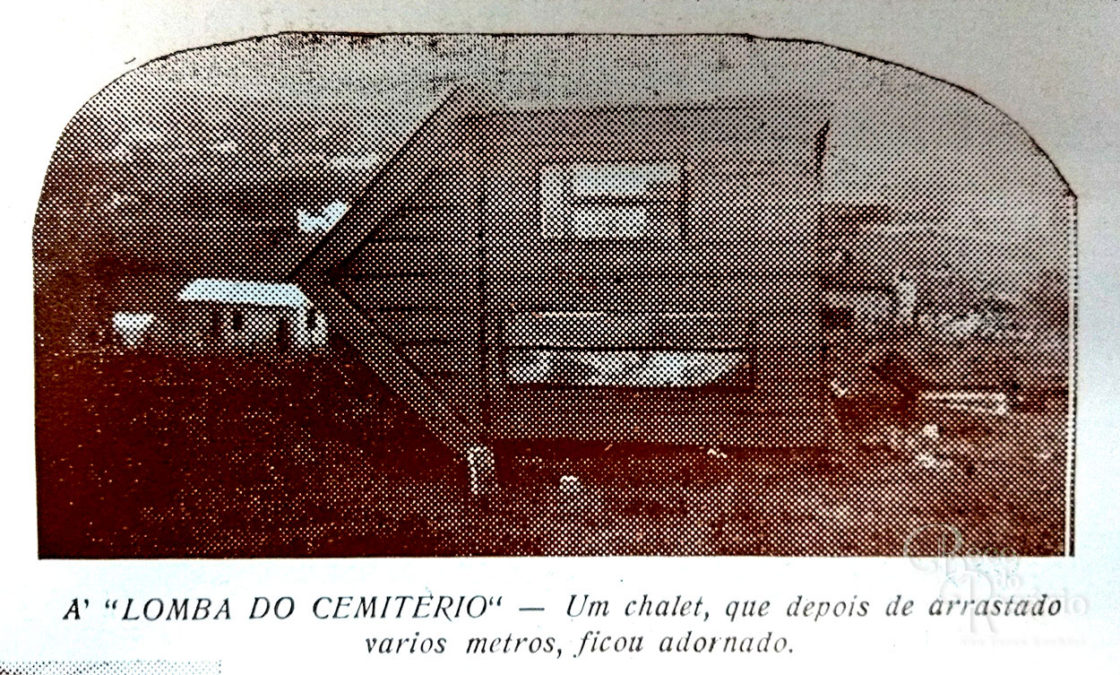 Chalet derrubado na Lomba do Cemitério. Família Ely, "Álbum do Cyclone e da Enchente de 1928". Acervo do Memorial do Rio Grande do Sul.