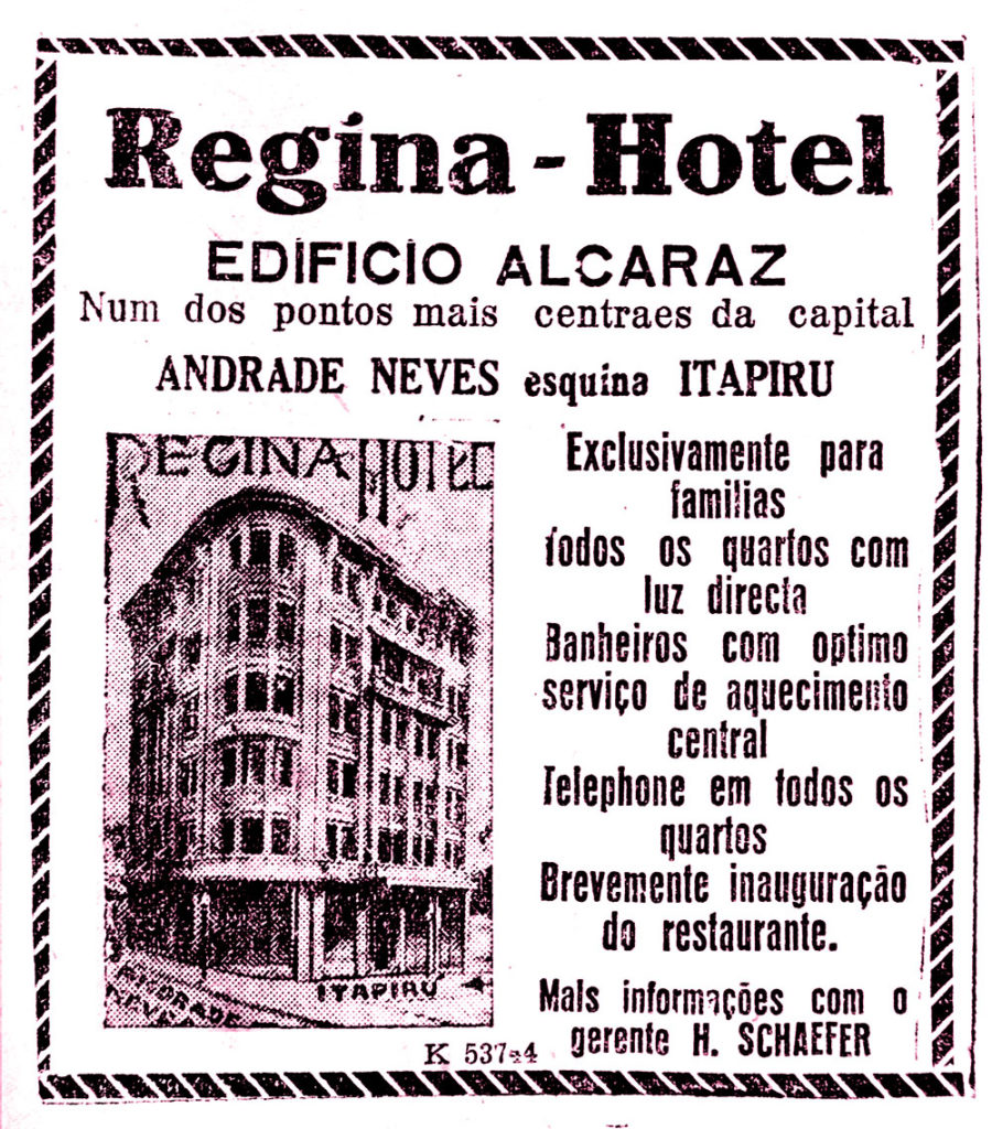 Anúncio do Regina Hotel na edição de 22/10/1931, p. 4. Acervo Histórico Municipal de Porto Alegre Moysés Vellinho.