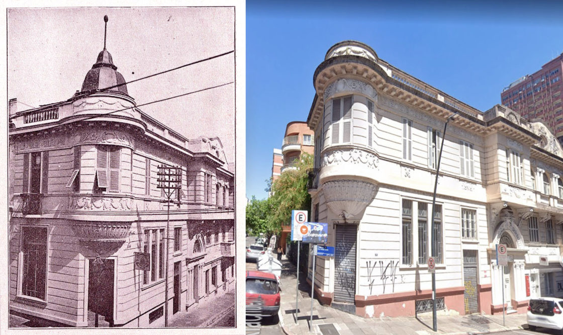 À esquerda, o edifício Tuiuty na década de 1920. À direita, o mesmo edifício nos dias atuais, em imagem do Google Maps.