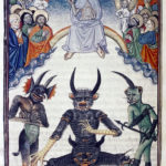 Demônios em manuscrito medieval."