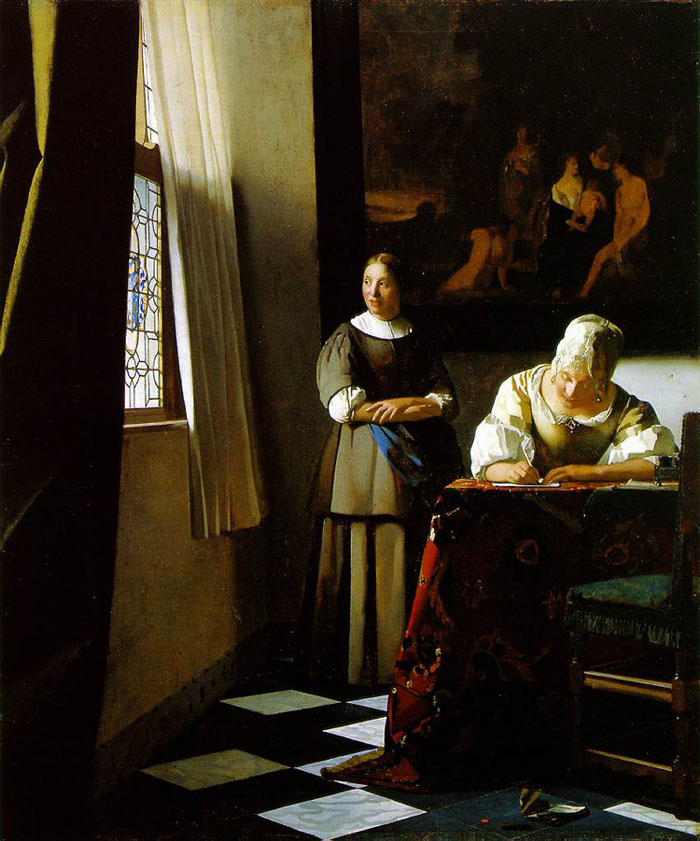 Senhora escrevendo uma carta com sua criada. Johannes Vermeer, séc. XVII